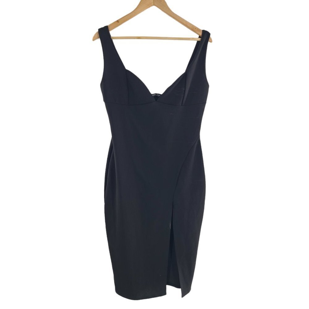 NWT Nasty Gal Black Midi Split Dress sweetheart neck bodycon Sz 10